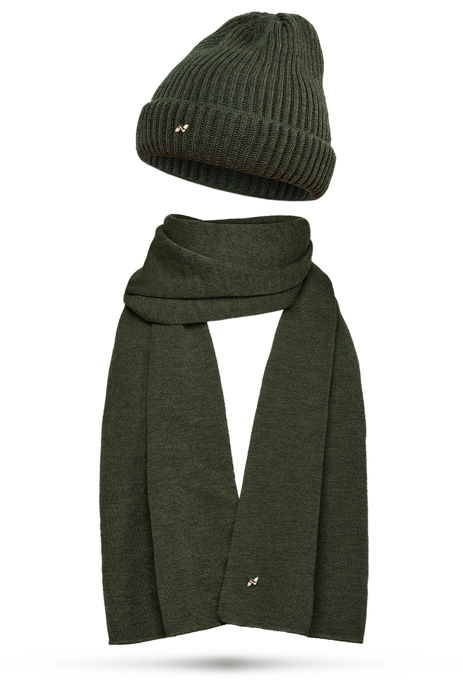 Merino Strickmütze & Schal Set in olive