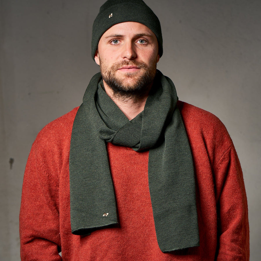 Merino Beanie & Schal Set in olive