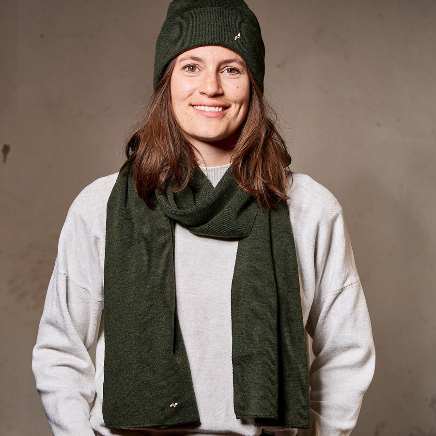 Merino Beanie & Schal Set in olive