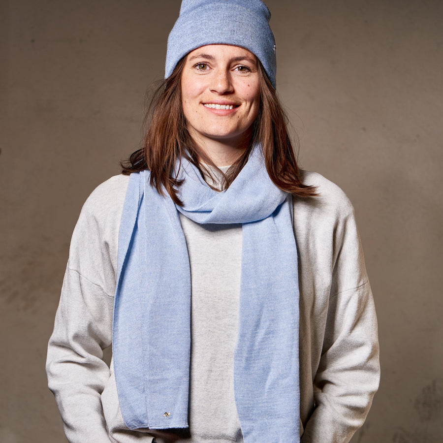 Merino Beanie & Schal Set in hellblau