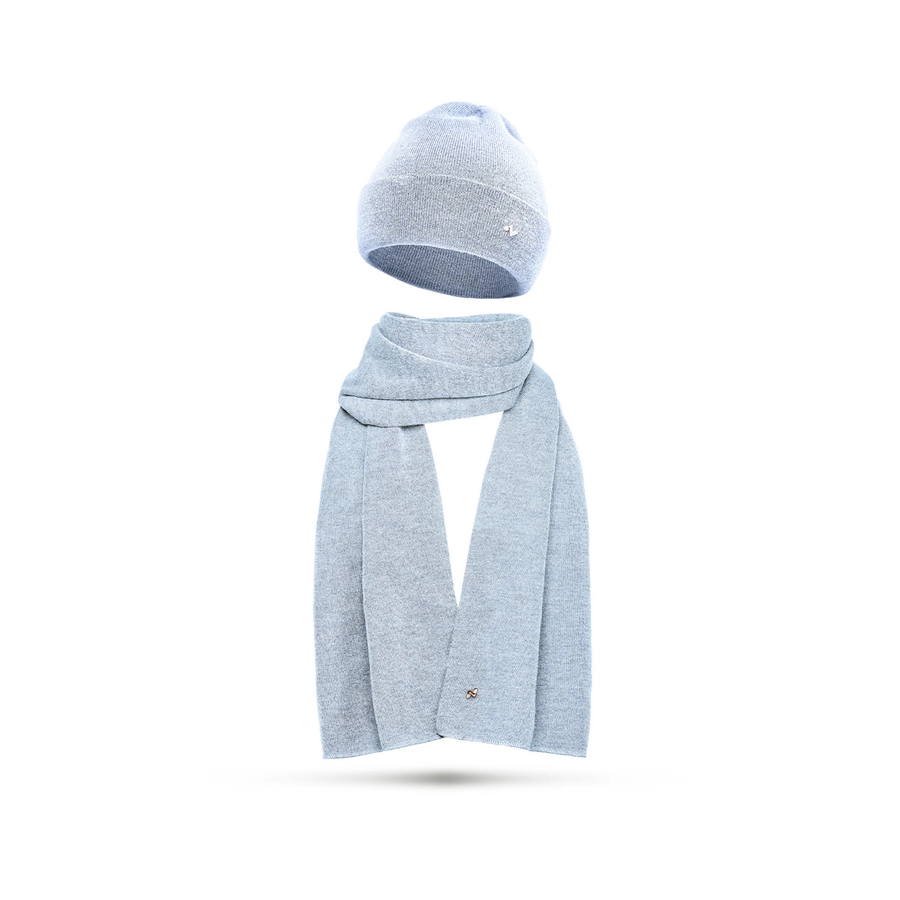Merino Beanie & Schal Set in hellblau
