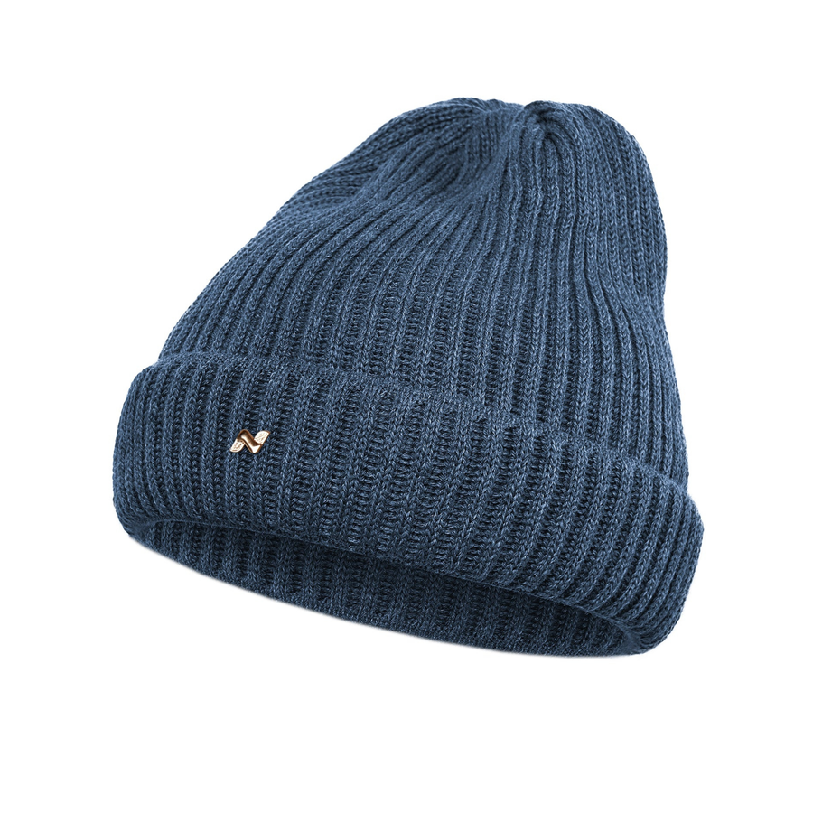 Merino Strickmütze in jeansblau