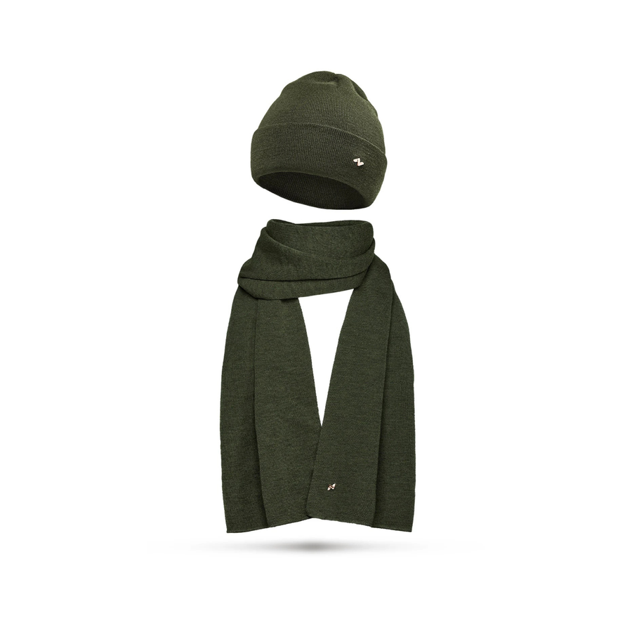 Merino Beanie & Schal Set in olive