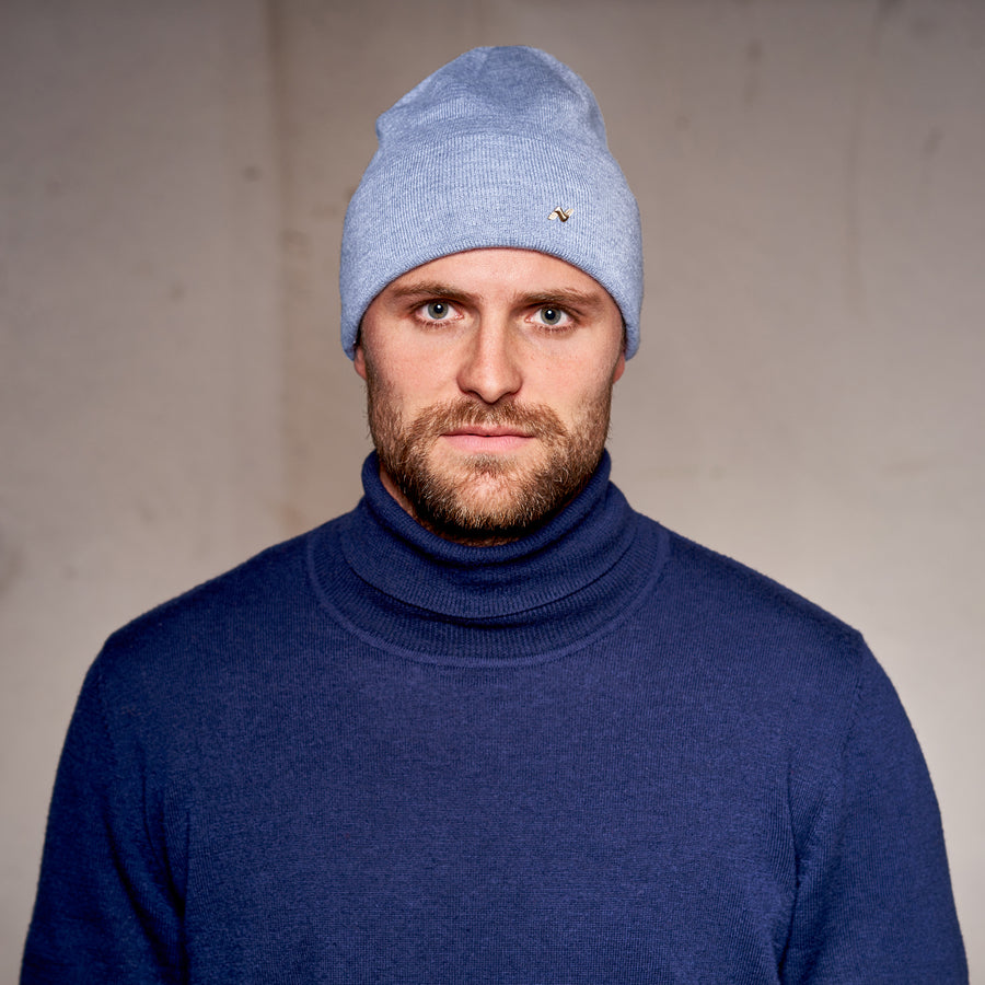 Merino Beanie in hellblau