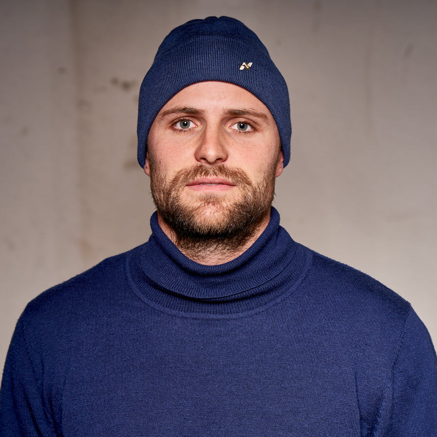 Merino Beanie in jeansblau