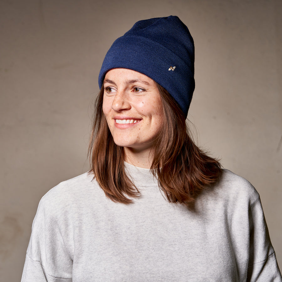 Merino Beanie in jeansblau
