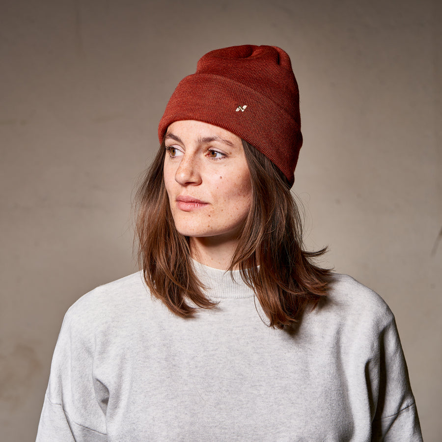 Merino Beanie in rostrot