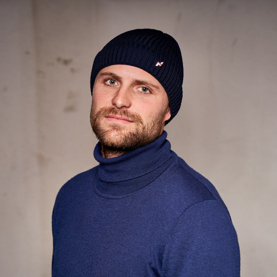 Merino Strickmütze in navy