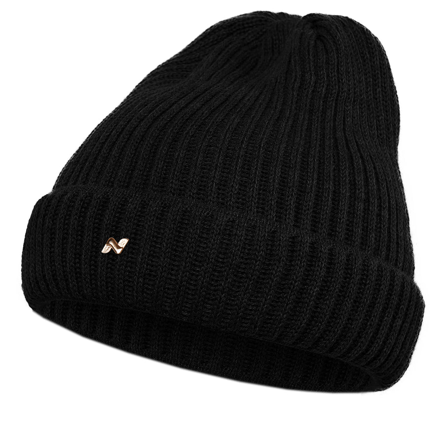 Merino Strickmütze in schwarz