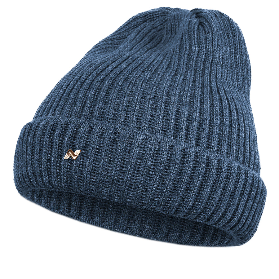 Merino Strickmütze in jeansblau